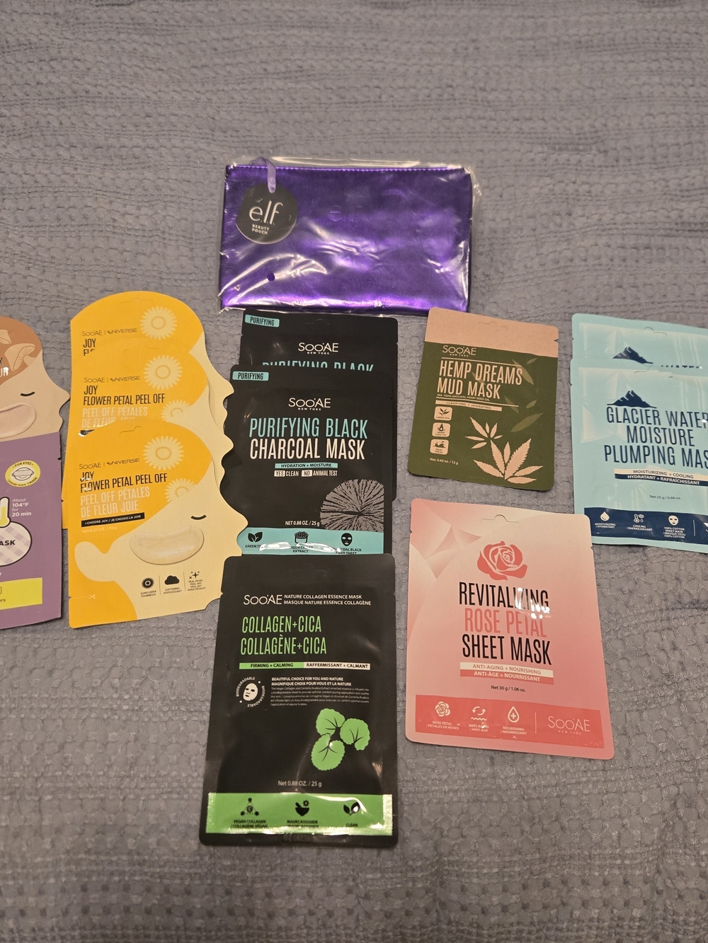SOOÆ Sheet Mask Bundle (12) + e.l.f. Purple Beauty Pouch NWT Lot